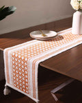 Rust Orange Diamond Geometric Table Runner with Tassels - Image 1