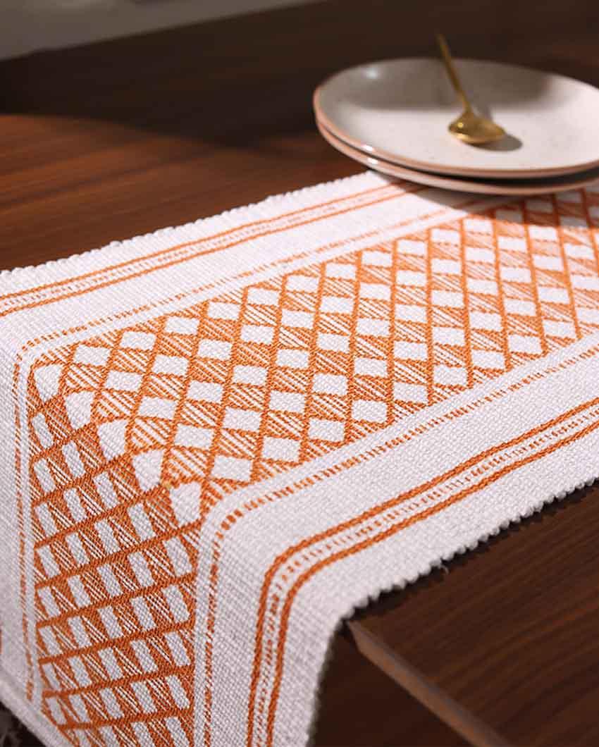 Rust Orange Diamond Geometric Table Runner with Tassels - Image 2