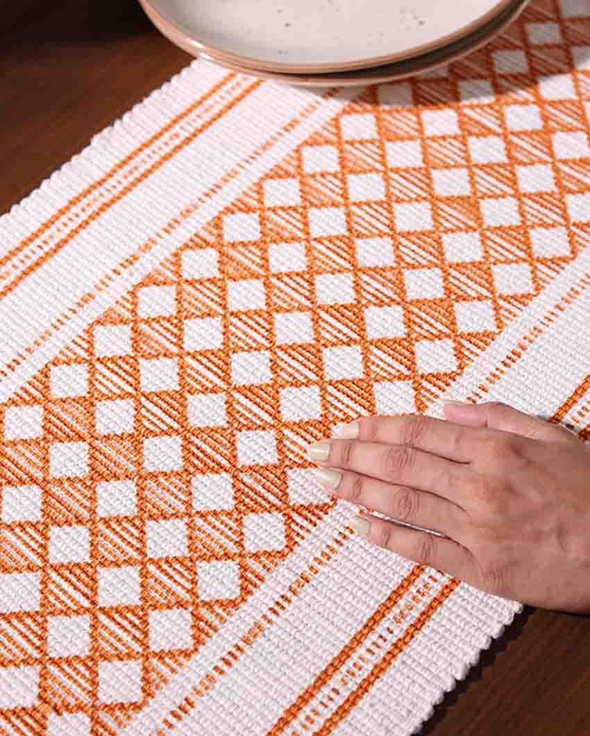 Rust Orange Diamond Geometric Table Runner with Tassels - Image 3