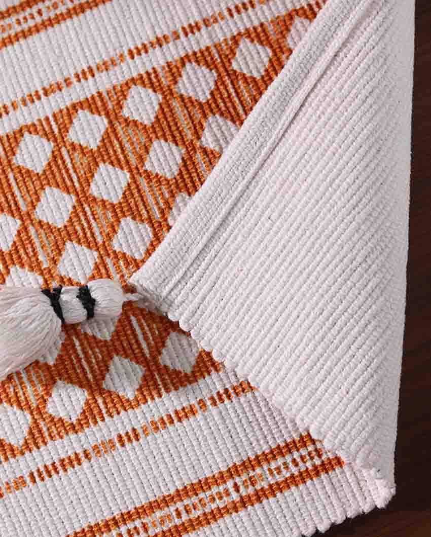 Rust Orange Diamond Geometric Table Runner with Tassels - Image 4