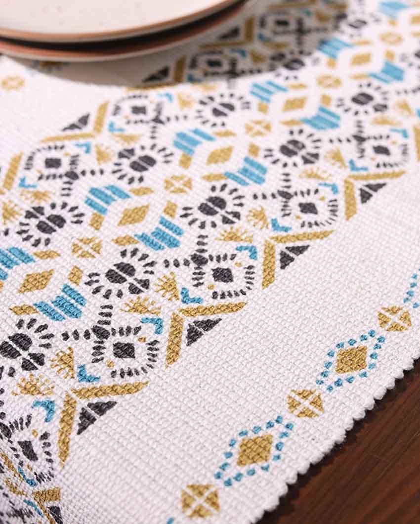 Black Yellow Turquoise Mandala Table Runner with Tassels - Image 3