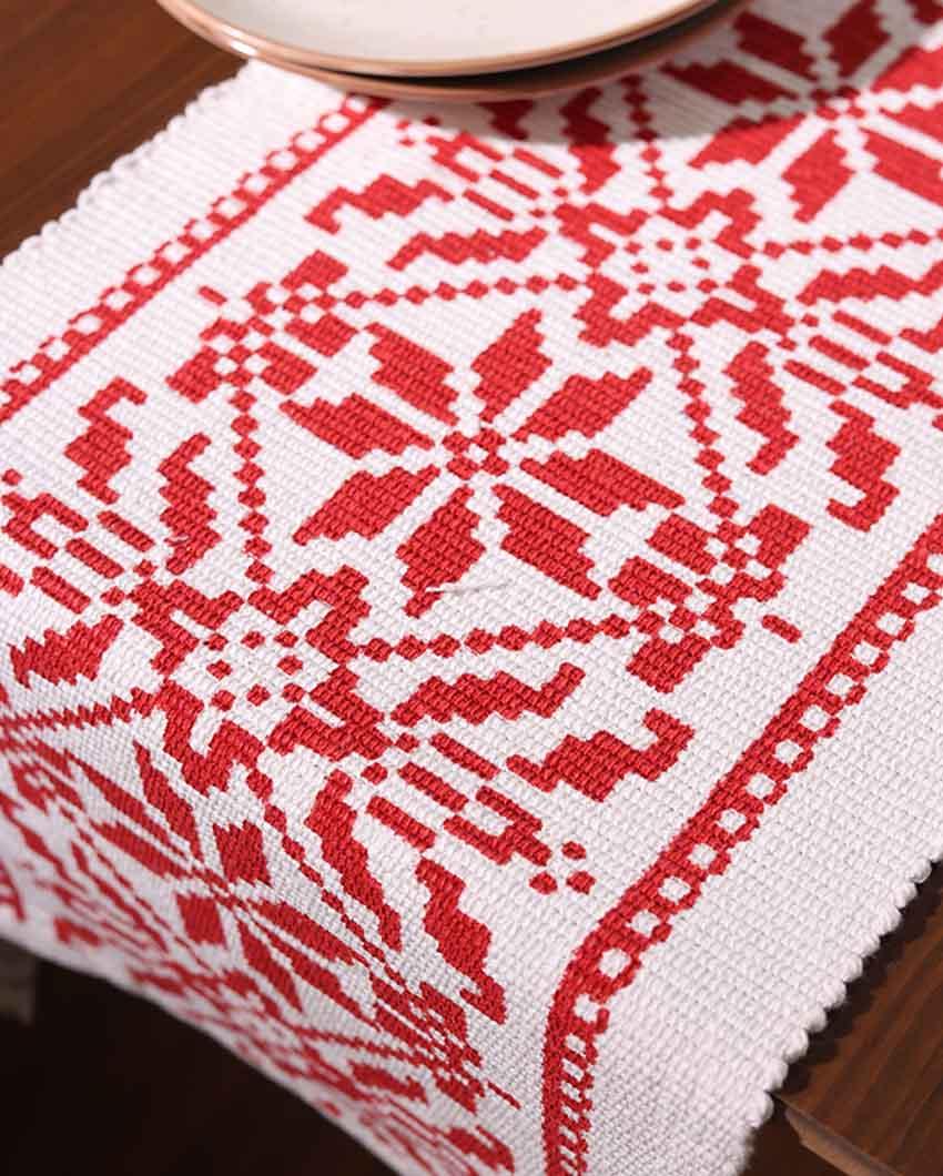 Red Coral Floral Botanical Table Runner with Tassels - Image 2