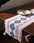 Blue Orange Tribal Southwestern Table Runner with Tassels - Image 1