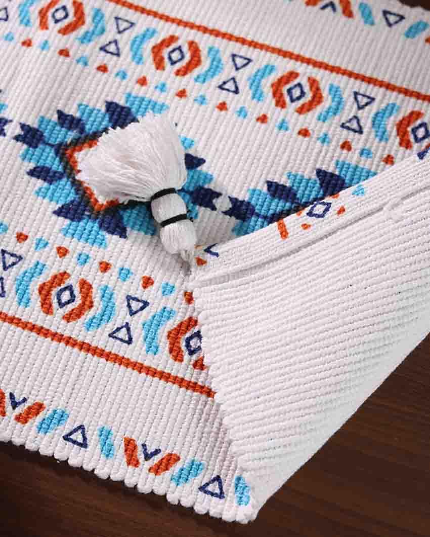Blue Orange Tribal Southwestern Table Runner with Tassels - Image 4