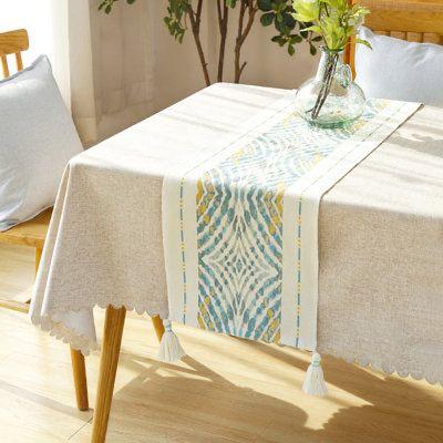 Green Tropical Palm Leaf Table Runner with Tassels - Image 5
