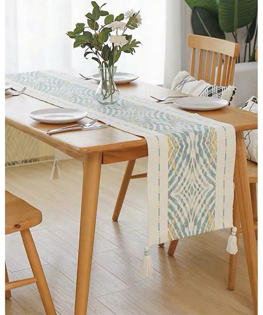 Green Tropical Palm Leaf Table Runner with Tassels - Image 9